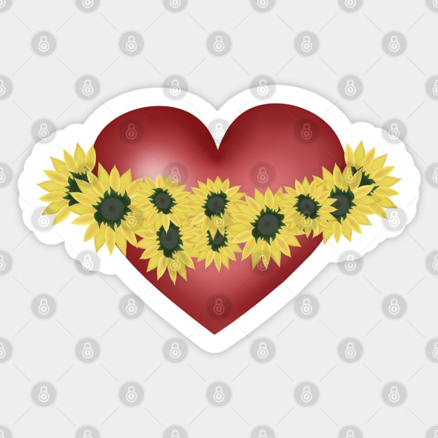 Sunflowers and heart. Love and flowers. Red and yellow Sticker by KateQR